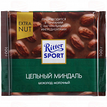 Шоколад молочный RITTER SPORT с цельным миндалем, 100г