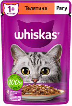 Корм для взрослых кошек WHISKAS влажный, рагу, телятина, 75г