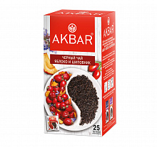 Чай черный AKBAR яблоко и шиповник, 25 пакетиков