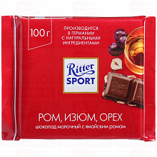 Шоколад молочный RITTER SPORT ром изюм орех, 100г