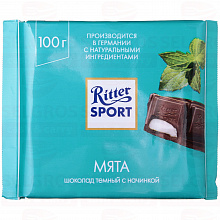 Шоколад темный RITTER SPORT мята, 100г