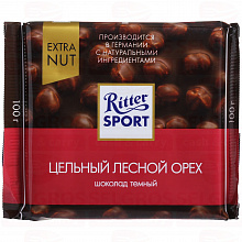 Шоколад темный RITTER SPORT цельный лесной орех, 100г