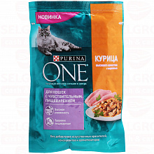 Корм для кошек PURINA ONE для кошек с чувствительным пищеварением, курица, 75г