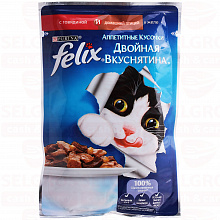 Корм для кошек PURINA FELIX DOUBLY DELICIOUS говядина и птица, 85г